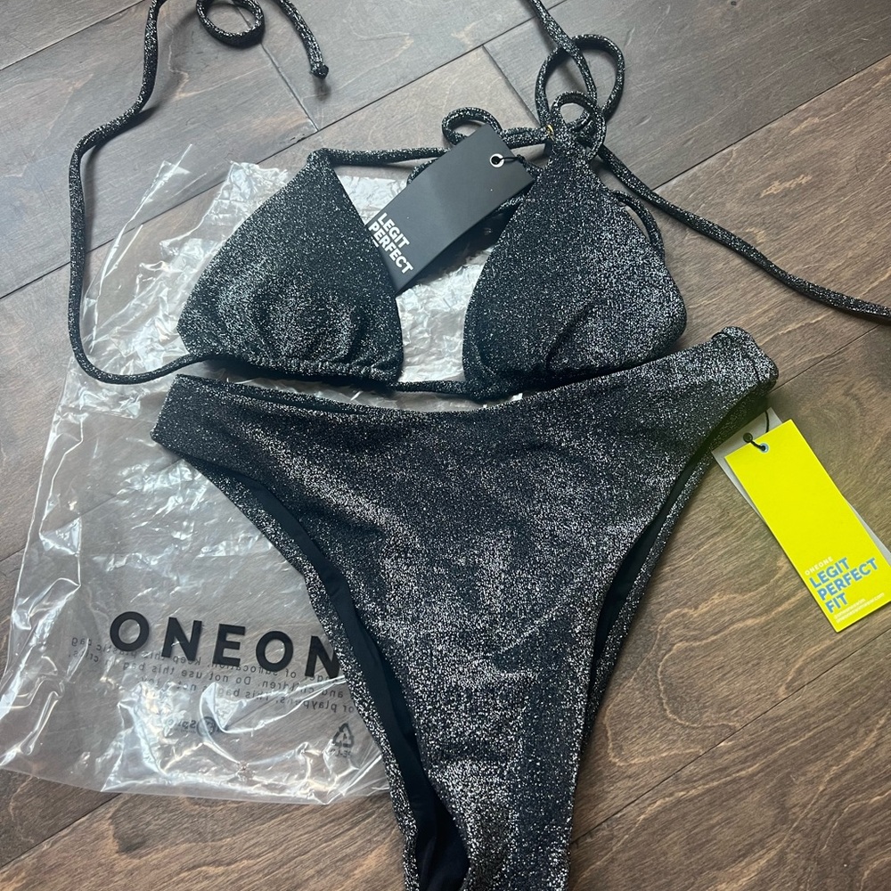 Oneone swim Free People- Shadow Bikini SET Sparkly Beach sz SMALL